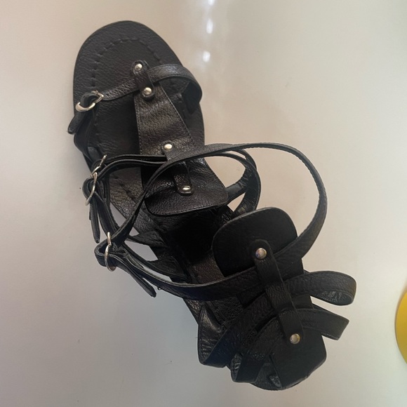 Sigerson Morrison Women’s Greek Black Leather Wood Heel Sandals - Picture 9 of 16